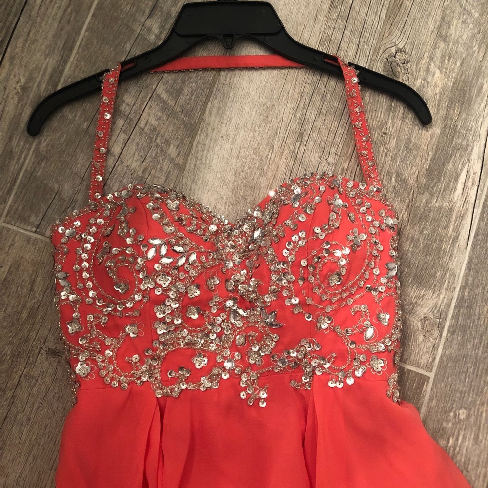 Coral Color Jeweled Party Dress | size 0